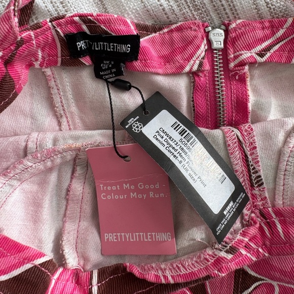 NWT Denim Corset Floral Print Dipped Hem - Picture 4 of 9